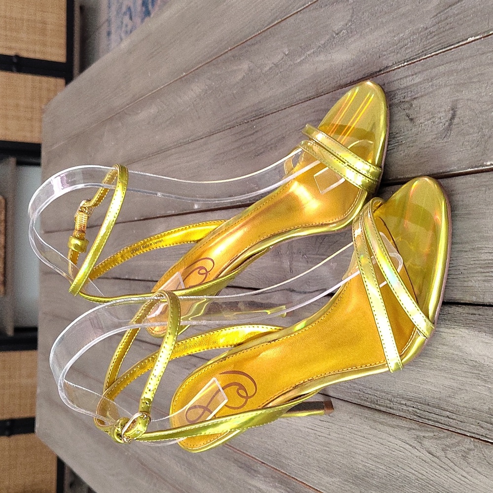 Sam Edelman Gemmie Mimosa Gold Metallic Ankle Strap Sandals heels Size 7 - Picture 6 of 15